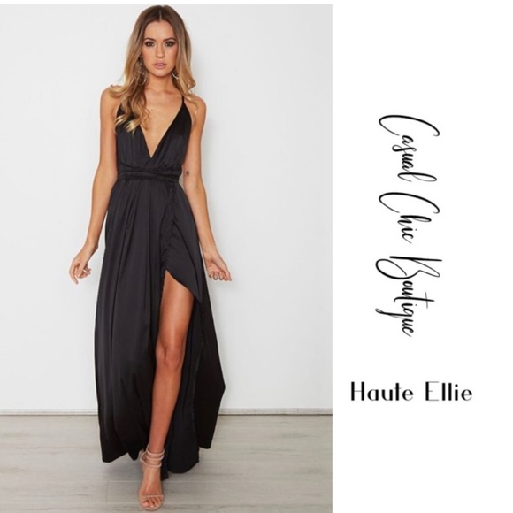 Slip Satin Faux Wrap Grecian Maxi Dress - Picture 4 of 8